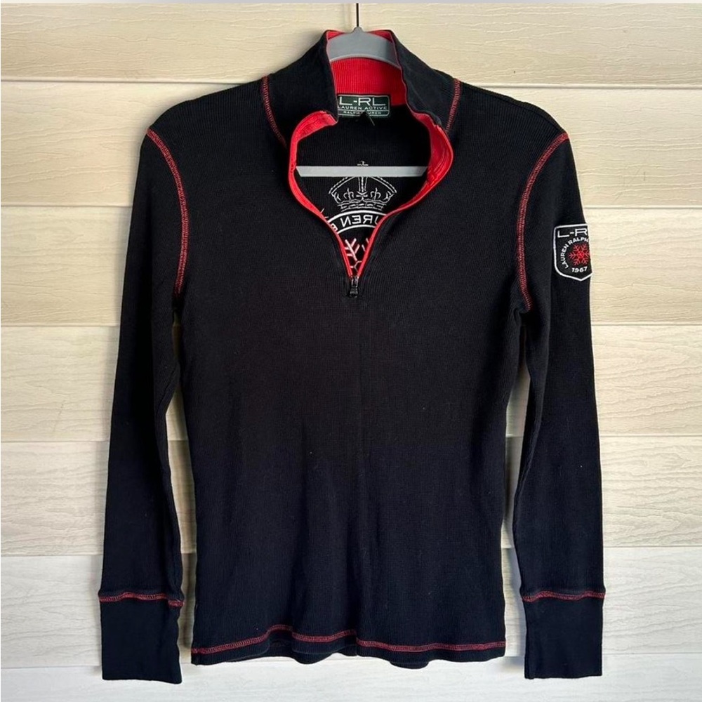 Polo ralph lauren black and red quarter zip long sleeve tee
